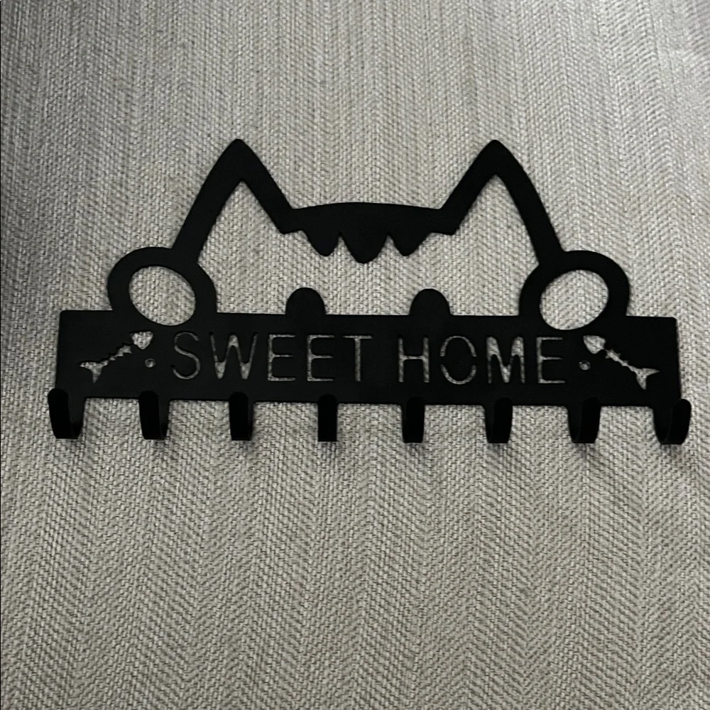 Sweet Home Cat Key Rack - Black Metal Wall Hook